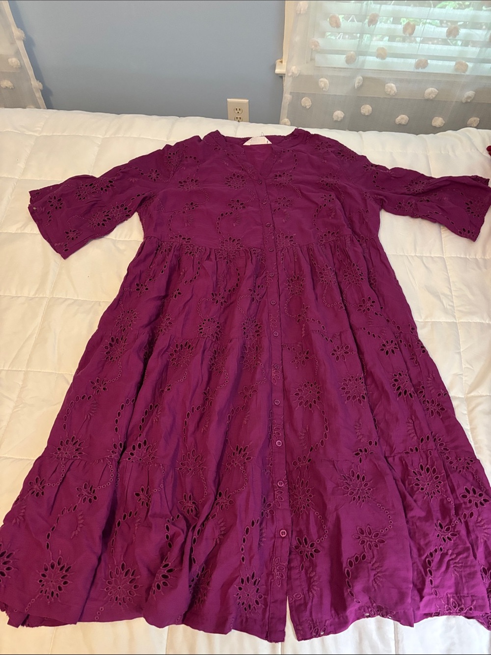 Women's Eyelet Maxi Dress in Deep Magenta